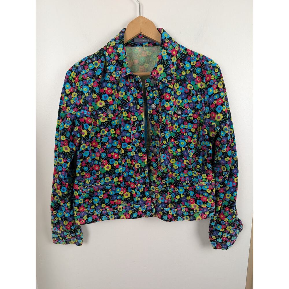 Liz Claiborne Medium Corduroy Jacket Multi Color Flowers Floral Bright M